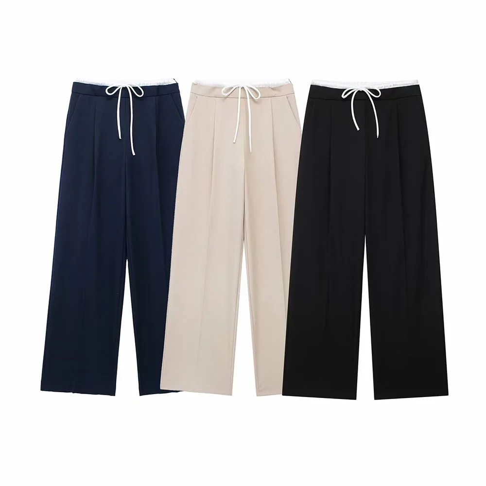 Women's 2025 Spring New Double Layered Waist Pants Causal Elastic Waist Drawstring Design Loose Wide Leg Straight Female Pants
Women's 2025 Spring New Double Layered Waist Pants Causal Elastic Waist Drawstring Design Loose Wide Leg Straight Female Pants