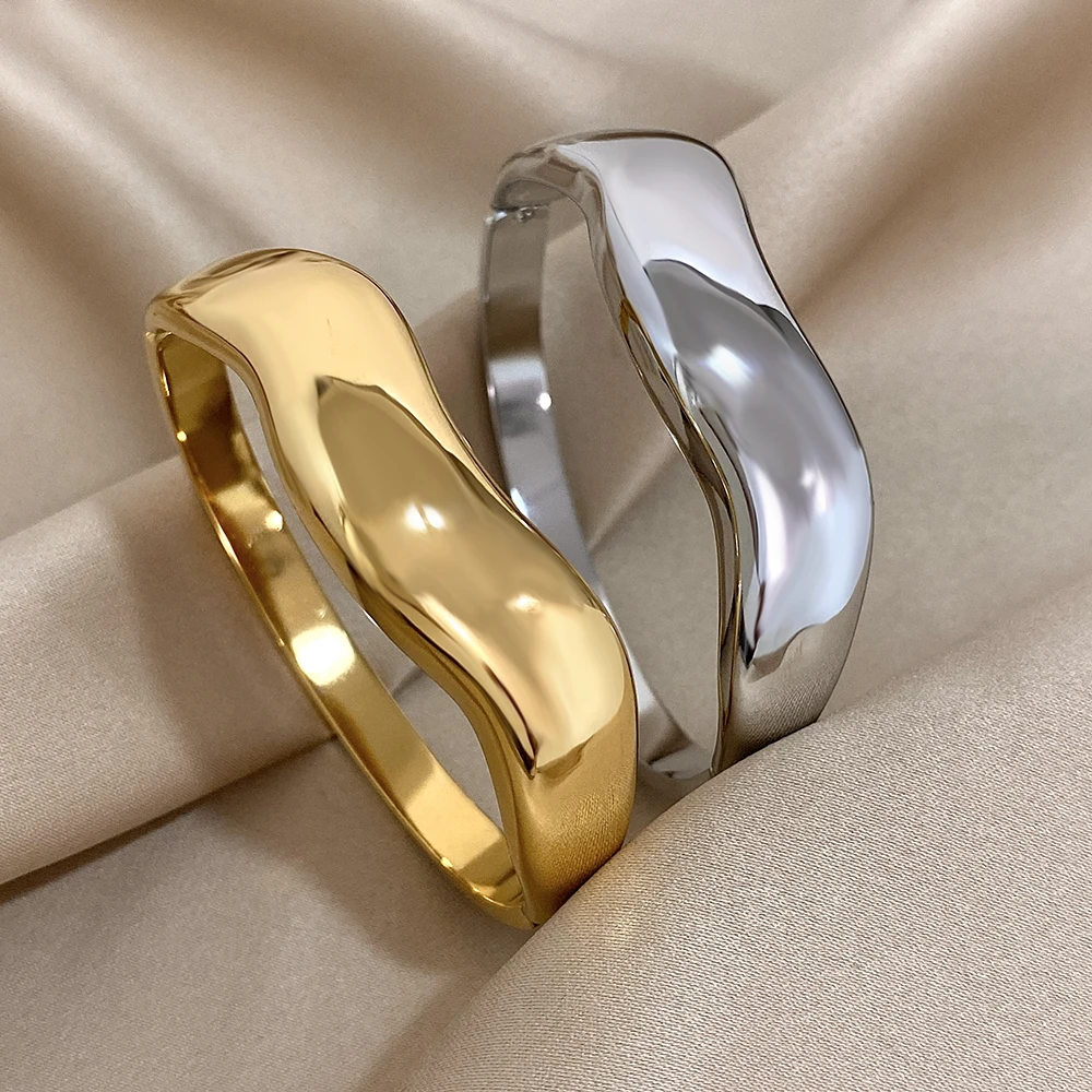 Trendy Irregular Wave Stainless Steel Spring Bangle for Women Waterproof Smooth Wide Open Bangle Cuff Bracelet Lady Jewelry Gift
Trendy Irregular Wave Stainless Steel Spring Bangle for Women Waterproof Smooth Wide Open Bangle Cuff Bracelet Lady Jewelry Gift