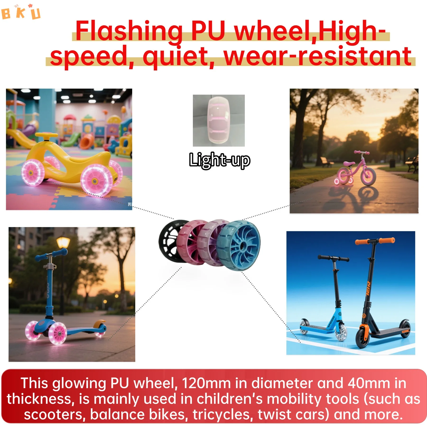 2 Pcs 120mm×40mm Scooter LED Light-Up Replacement Wheels, PU Material, Wide & High-Elastic & Quiet, with Bearings
2 Pcs 120mm×40mm Scooter LED Light-Up Replacement Wheels, PU Material, Wide & High-Elastic & Quiet, with Bearings