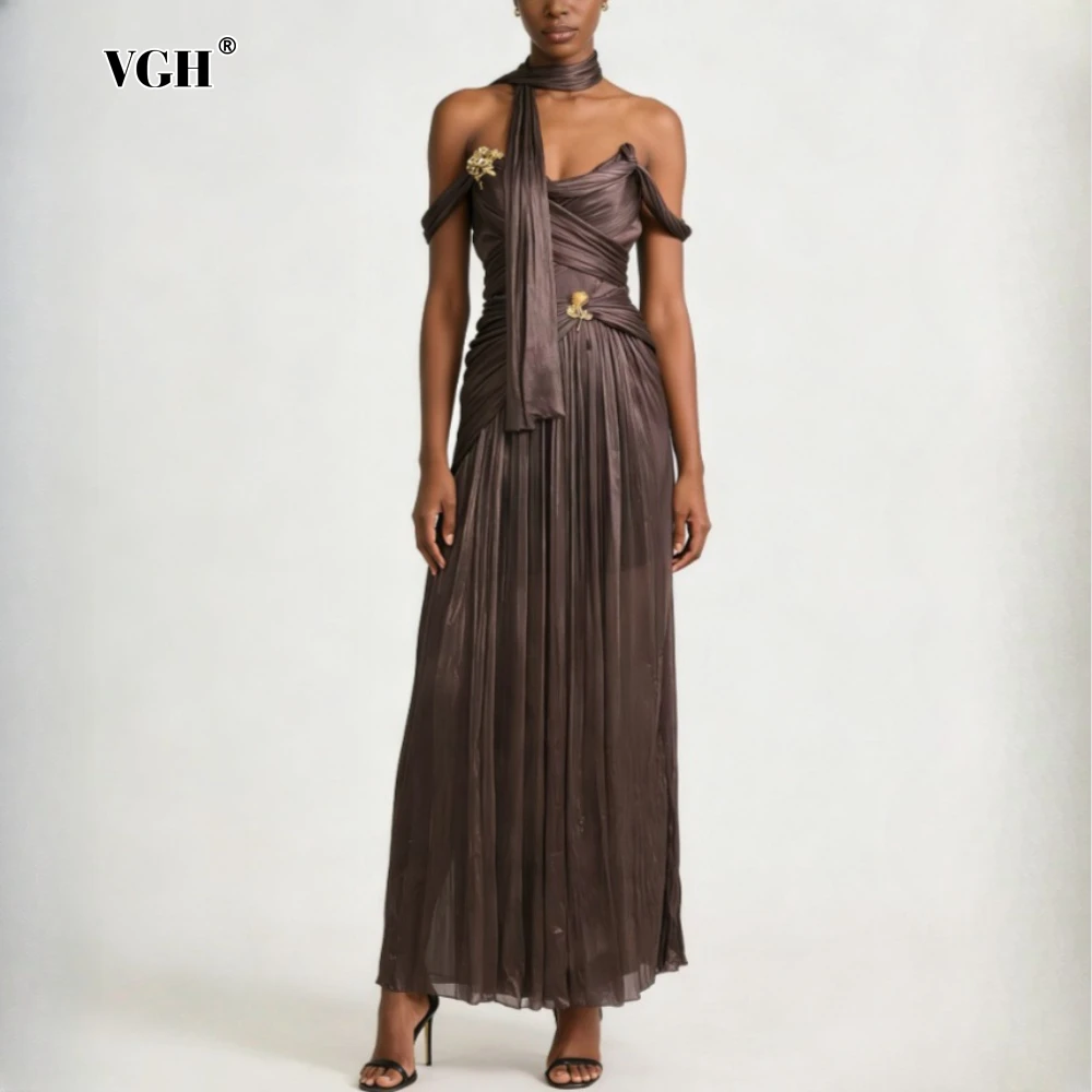 VGH Coffee Loose Spliced Folds Dresses for Women Slash Neck Sleeveless Luxury Temperament Dress Female Summer Fashion Style New
VGH Coffee Loose Spliced Folds Dresses for Women Slash Neck Sleeveless Luxury Temperament Dress Female Summer Fashion Style New