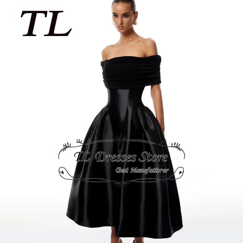 TL Modern Black Satin Evening Dresses A-Line Off Shoulder Beaded Lace-up Simple Party Dress Tea Length Prom Gown
TL Modern Black Satin Evening Dresses A-Line Off Shoulder Beaded Lace-up Simple Party Dress Tea Length Prom Gown