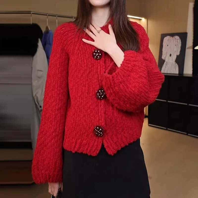 Women's Knitted Sweater Coat Single Button round Ne Lantern Sve Loose Slimming Winter Faion Outerwear Casual Street Sle
Women's Knitted Sweater Coat Single Button round Ne Lantern Sve Loose Slimming Winter Faion Outerwear Casual Street Sle