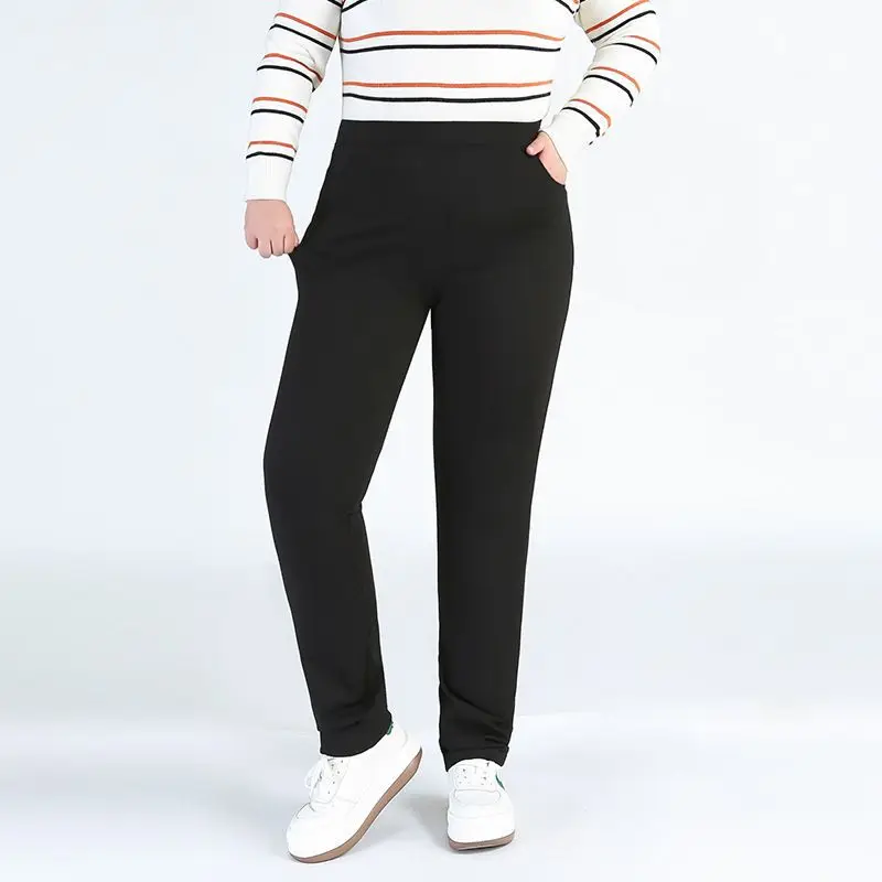Autumn and winter plus size women's casual pants 9XL 8XL 7XL fashion high waist pocket slim elastic feet black trousers.
Autumn and winter plus size women's casual pants 9XL 8XL 7XL fashion high waist pocket slim elastic feet black trousers.