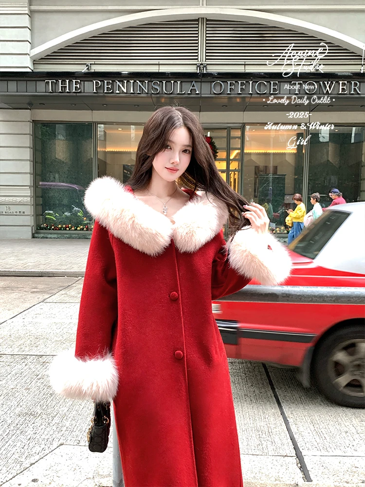 Acaine Red Long Woolen Coat with Fur Collar for Women Ele Outerwear Winter Casual Sle Pure E-commerce S
Acaine Red Long Woolen Coat with Fur Collar for Women Ele Outerwear Winter Casual Sle Pure E-commerce S