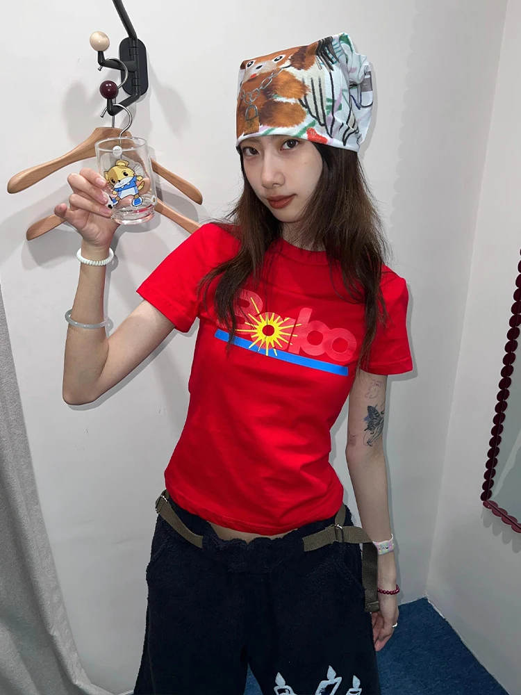 Short T-shirt women's solid color spring and summer new creative printing slim and thin round neck top trendy versatile simple
Short T-shirt women's solid color spring and summer new creative printing slim and thin round neck top trendy versatile simple