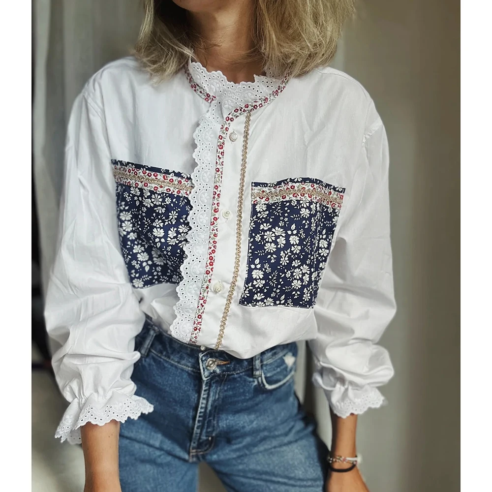 Кружевная лоскутная рубашка с вышивкой, женская весенне-осенняя дизайнерская винтажная рубашка с расклешенными рукавами и топами, элегантные блузки 2026
Кружевная лоскутная рубашка с вышивкой, женская весенне-осенняя дизайнерская винтажная рубашка с расклешенными рукавами и топами, элегантные блузки 2026
