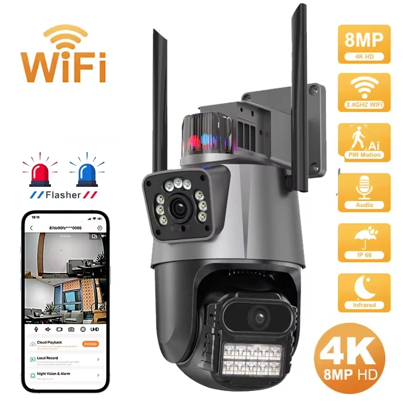 4K 8MP HD Wi-Fi PTZ-камера Открытый двойной объектив Двойной экран AI Автоматическое отслеживание IP-камера CCTV Камера аудио-видео наблюдения
4K 8MP HD Wi-Fi PTZ-камера Открытый двойной объектив Двойной экран AI Автоматическое отслеживание IP-камера CCTV Камера аудио-видео наблюдения