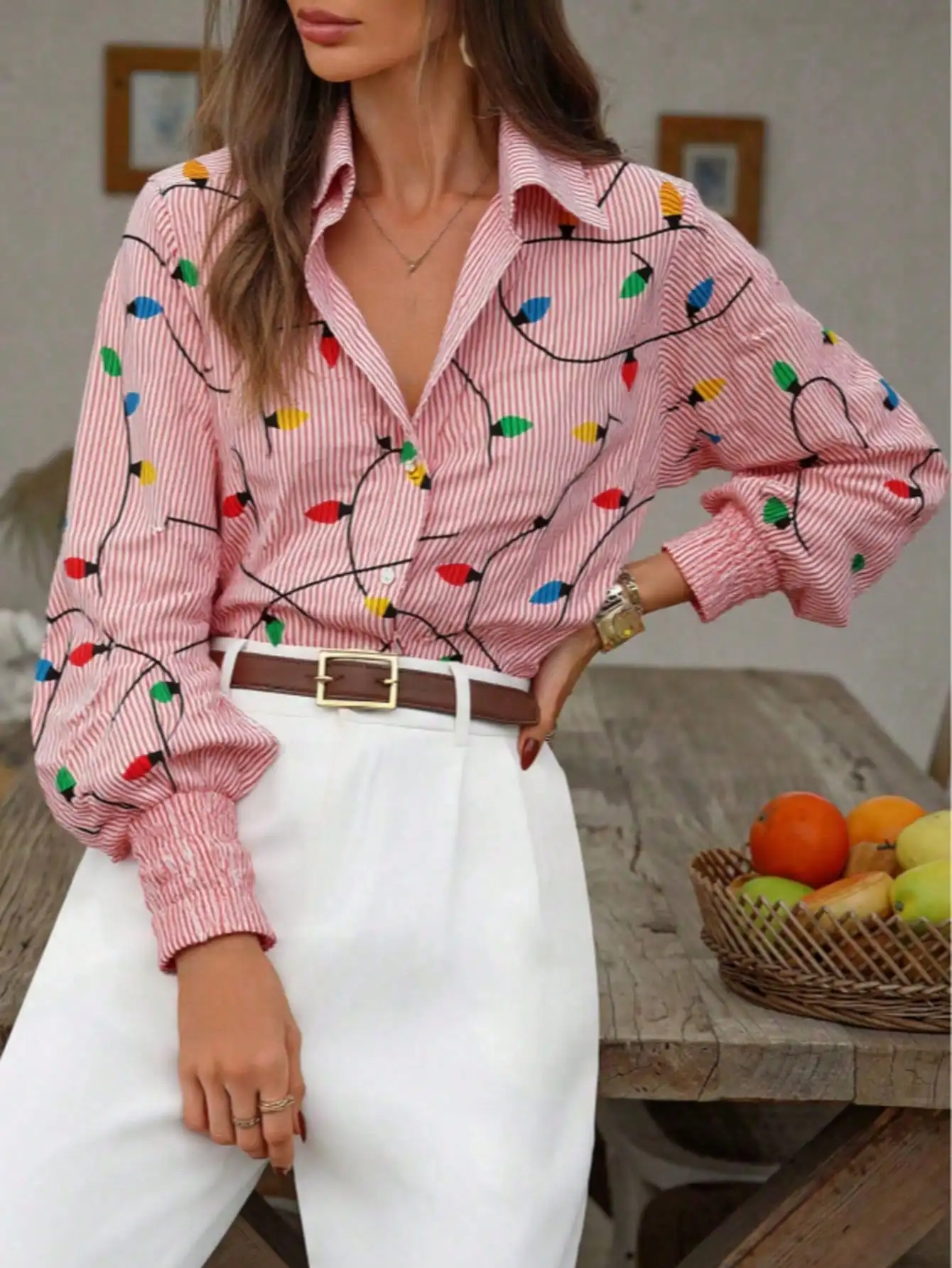 Classic Christmas Lights Striped Shirt Festive Red White Long Sleeve Button Down With Colorful Holiday Light Print Fun Cheerful
Classic Christmas Lights Striped Shirt Festive Red White Long Sleeve Button Down With Colorful Holiday Light Print Fun Cheerful