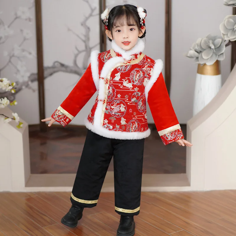 Hanfu Children Clothing Winter Rabbit New Year Costume Ancient Style Plush Thickened Girls Tang Style Long Sleeved Trousers Suit
Hanfu Children Clothing Winter Rabbit New Year Costume Ancient Style Plush Thickened Girls Tang Style Long Sleeved Trousers Suit
