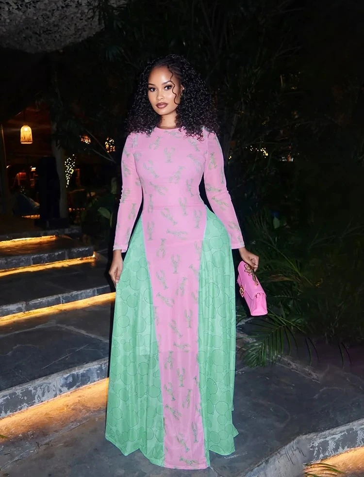 Contrast Design Dress Women Print o-Neck Full Sleeve Sexy See Through Hem Fall Ruched Elegant Long Bodycon
Contrast Design Dress Women Print o-Neck Full Sleeve Sexy See Through Hem Fall Ruched Elegant Long Bodycon