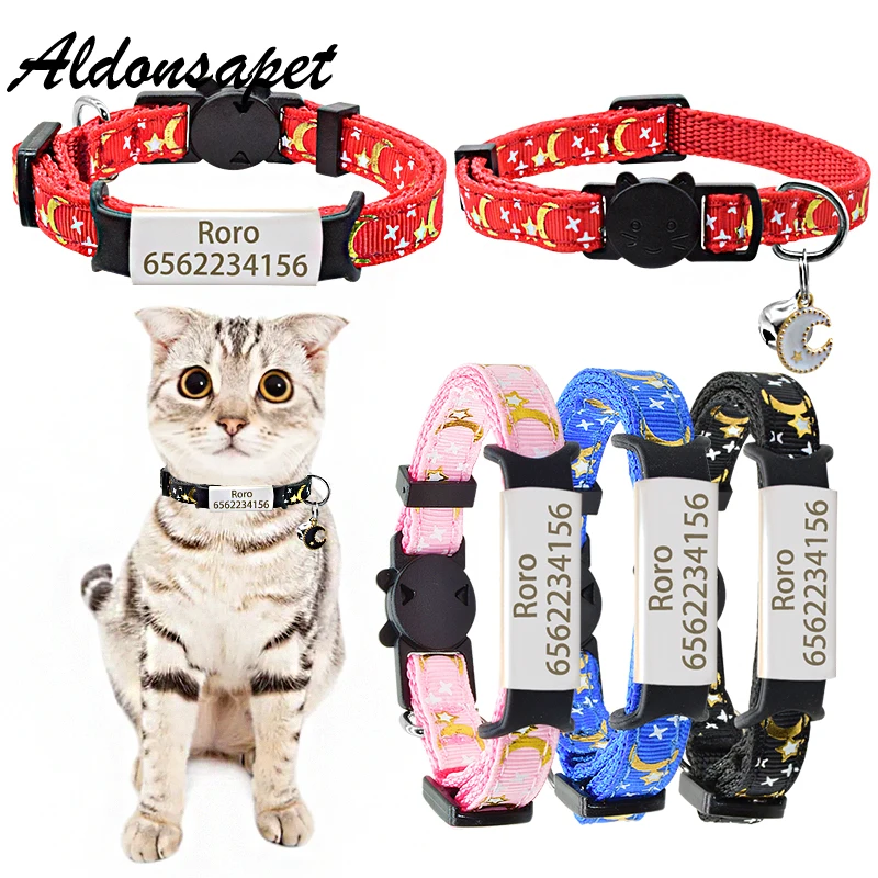 Custom Nameplate Cat Collar Bell Personalized ID Name Tag Safety Adjustable Stars Moon Cat Collar Necklace Pet Kitten Cat Collar
Custom Nameplate Cat Collar Bell Personalized ID Name Tag Safety Adjustable Stars Moon Cat Collar Necklace Pet Kitten Cat Collar