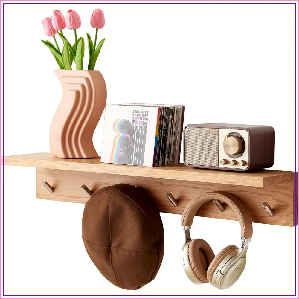 Oak Wood Wall Shelf with 6 Hooks, Entryway Coat Rack, Floating Shelf for Hats Towels Purses, 27.5 inch
Oak Wood Wall Shelf with 6 Hooks, Entryway Coat Rack, Floating Shelf for Hats Towels Purses, 27.5 inch