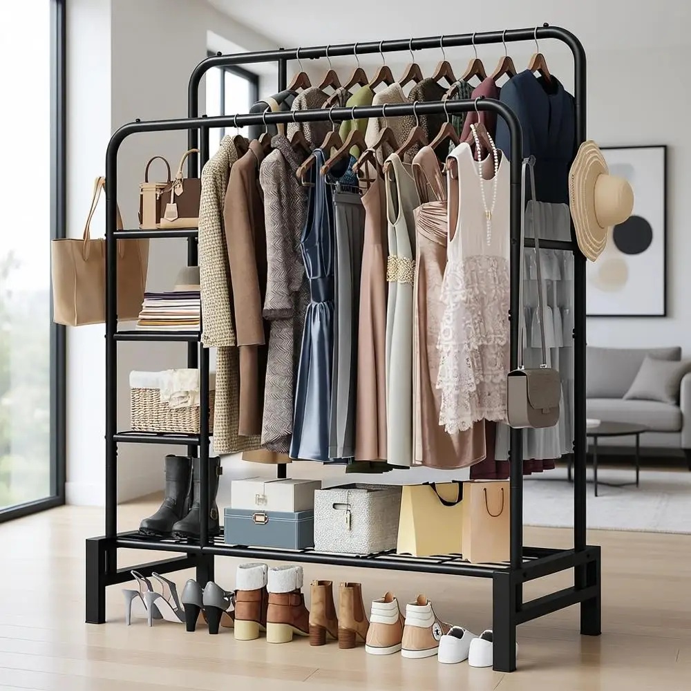 Double Rod Clothing Rack with 3-Tier Storage for Bedroom, Laundry, Living Room - Heavy Duty, Black
Double Rod Clothing Rack with 3-Tier Storage for Bedroom, Laundry, Living Room - Heavy Duty, Black