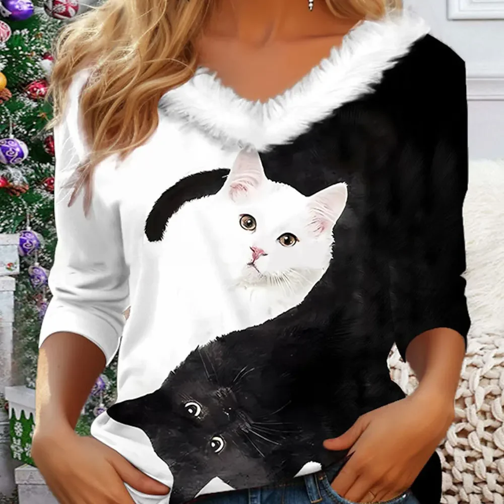 Autumn Winter Long Sleeves Korean Fashion V-neck T-shirt For Women Cat Pattern Printed T-shirts Ladies Casual Top Woman Clothes
Autumn Winter Long Sleeves Korean Fashion V-neck T-shirt For Women Cat Pattern Printed T-shirts Ladies Casual Top Woman Clothes