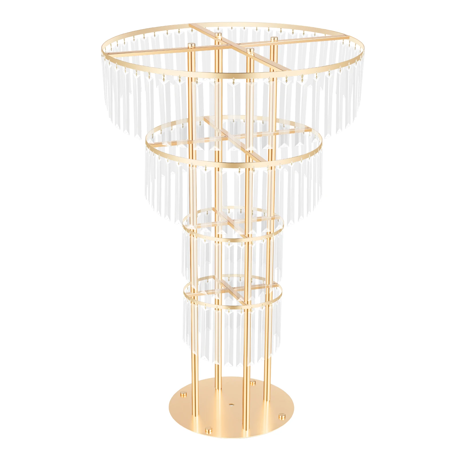 4 Tiers Wedding Centerpieces Vase, 50*90cm Gold Acrylic Flower Vase with Hanging Crystals, Round Chandelier Pedestal Stand 
4 Tiers Wedding Centerpieces Vase, 50*90cm Gold Acrylic Flower Vase with Hanging Crystals, Round Chandelier Pedestal Stand