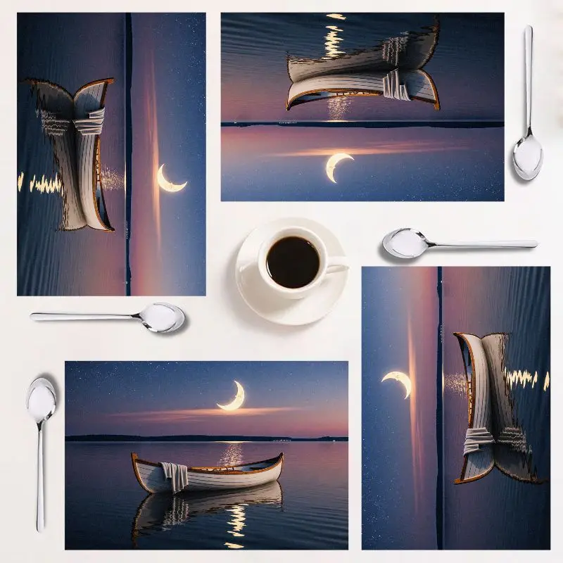 Набор подставок для столовых приборов из 4 предметов, элегантный дизайн закатного озера, легко чистится, 12×18 дюймов, идеально подходит для столовой и торжеств.
Набор подставок для столовых приборов из 4 предметов, элегантный дизайн закатного озера, легко чистится, 12×18 дюймов, идеально подходит для столовой и торжеств.