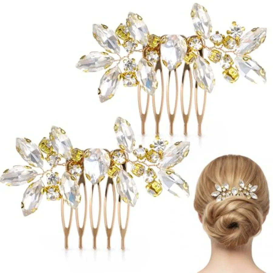 Bridal Gold Hair Comb, 2 PCS Bling Rhinestone Hairs Piece Bridal Wedding Hair Comb, Metal Glitter Crystal Decorative Side Combs
Bridal Gold Hair Comb, 2 PCS Bling Rhinestone Hairs Piece Bridal Wedding Hair Comb, Metal Glitter Crystal Decorative Side Combs