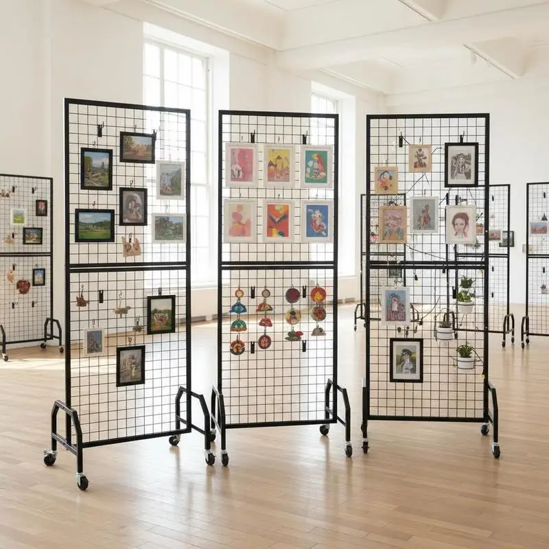 3 Packs Mesh Wall Grids 1.9 x 5.4 ft For Craft Show Art Exhibit Storage Rack, Movable Base With Wheels 30 Hooks Black Carbon Steel Material Multi-functional Display Stand Notice Board Layout
3 Packs Mesh Wall Grids 1.9 x 5.4 ft For Craft Show Art Exhibit Storage Rack, Movable Base With Wheels 30 Hooks Black Carbon Steel Material Multi-functional Display Stand Notice Board Layout