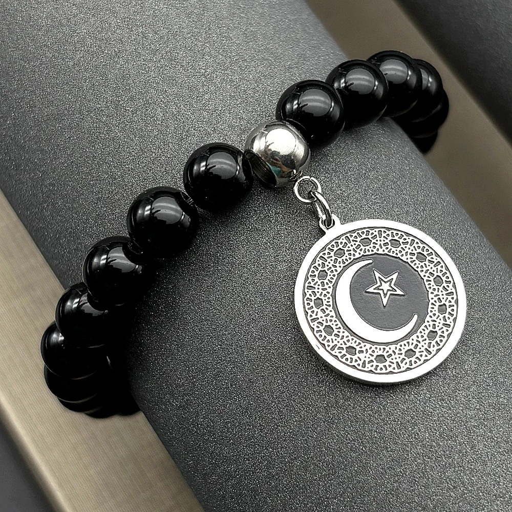 Muslim Islam Crescent Moon Star Stainless Steel Bracelet for Women Men Black Enamel Hematite Beaded Hand Chain Amulet Jewelry
Muslim Islam Crescent Moon Star Stainless Steel Bracelet for Women Men Black Enamel Hematite Beaded Hand Chain Amulet Jewelry