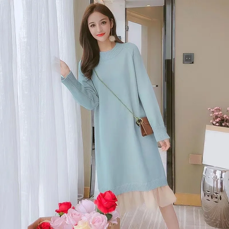 Korean Style Pregnant Woman Knitting Dress Long Sleeve O-neck Ruffles Hem Patchwork Maternity Basic Dress Elegant Lady Clothes
Korean Style Pregnant Woman Knitting Dress Long Sleeve O-neck Ruffles Hem Patchwork Maternity Basic Dress Elegant Lady Clothes