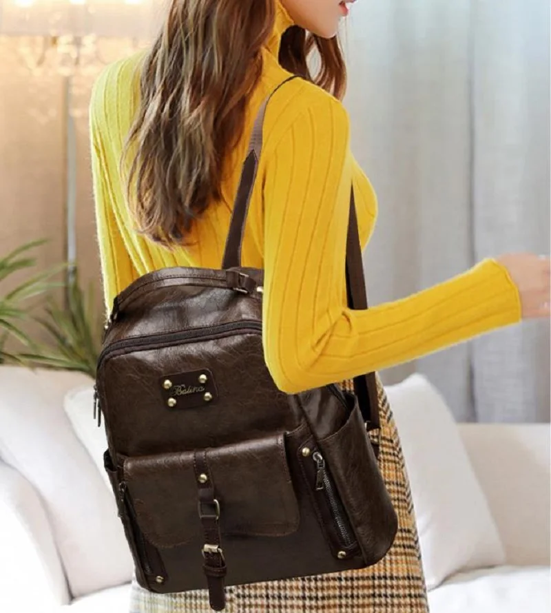Hot Sale Korean Fashion Vintage Large Capacity Travel Backpacks Women's Leather Shoulder Bags Totes Messenger Bagpack School Bag
Hot Sale Korean Fashion Vintage Large Capacity Travel Backpacks Women's Leather Shoulder Bags Totes Messenger Bagpack School Bag