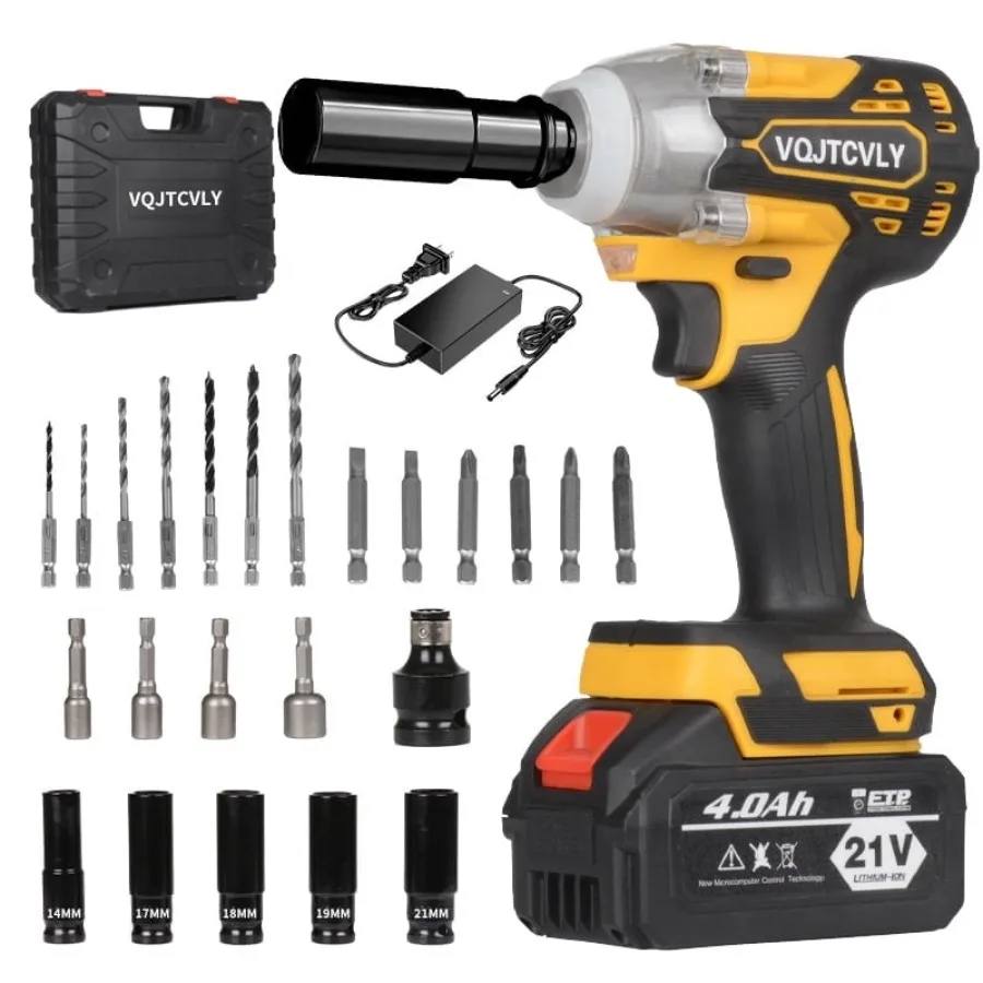Brushless impact driver, 21V Cordless impact wrench 1/2 Inch, 2 × 4.0Ah impact drill tool set, 5 Sockets, 7 Drill, 6 Screws for
Brushless impact driver, 21V Cordless impact wrench 1/2 Inch, 2 × 4.0Ah impact drill tool set, 5 Sockets, 7 Drill, 6 Screws for