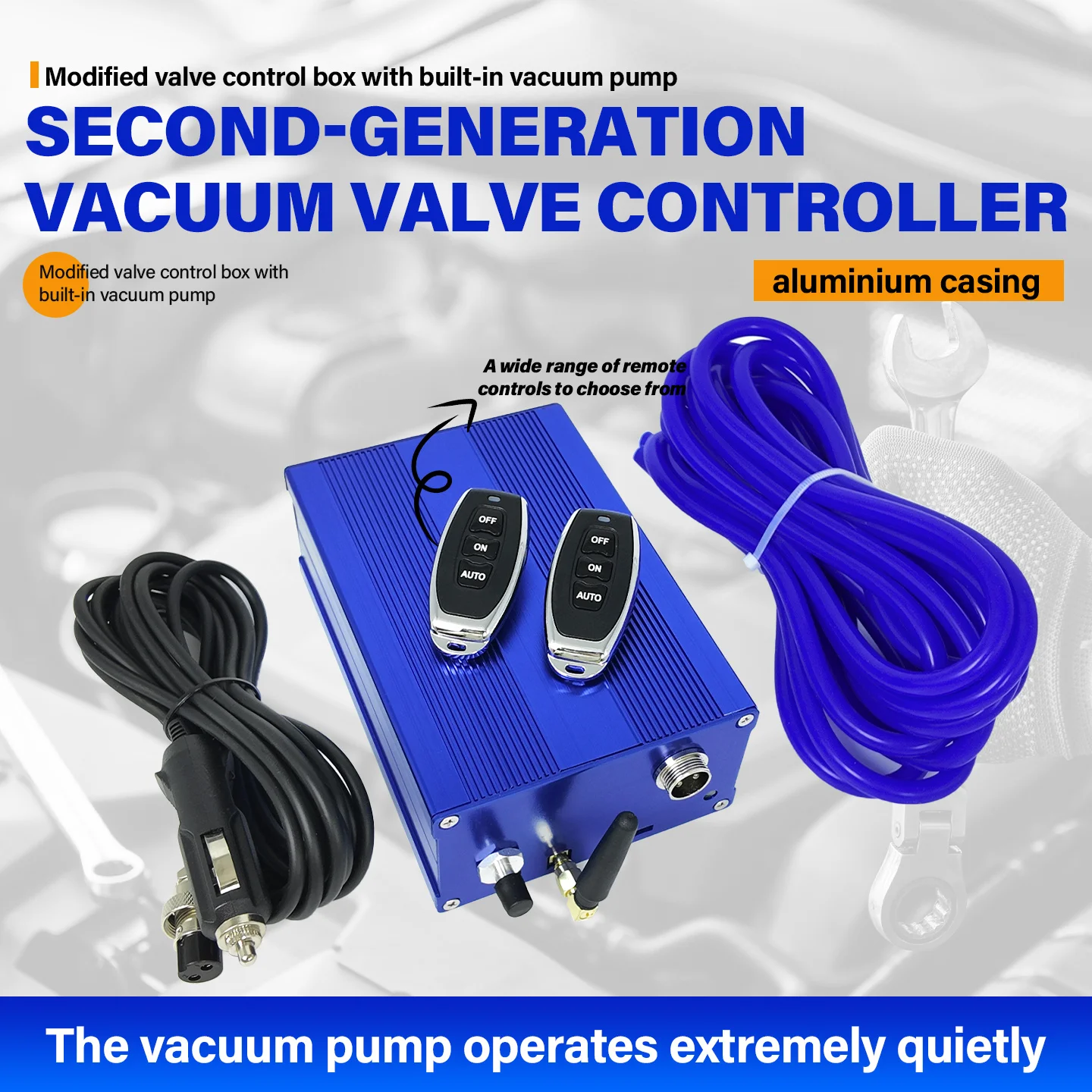 Car exhaust pipe modification - vacuum valve controller with built-in vacuum pump - negative pressure remote control box unit
Car exhaust pipe modification - vacuum valve controller with built-in vacuum pump - negative pressure remote control box unit