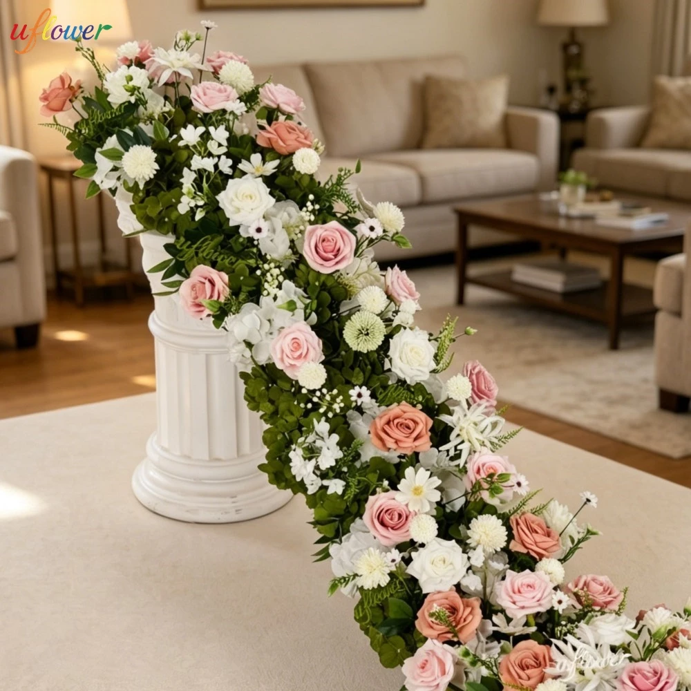 Luxury Artificial Flower for Wedding Decor White Pink Rose Green leaf Flower Row Table Runner Floral Backdrop Home Garden Decor
Luxury Artificial Flower for Wedding Decor White Pink Rose Green leaf Flower Row Table Runner Floral Backdrop Home Garden Decor