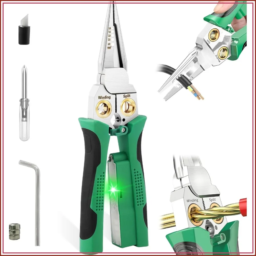 8-in-1 Wire Stripper Tool with Non-Contact Voltage Detector & Insulated Handles, Multi-Function Electrical Pliers for Stripping, Cutting, Crimping, Ideal for Electrician, HVAC, DIY
8-in-1 Wire Stripper Tool with Non-Contact Voltage Detector & Insulated Handles, Multi-Function Electrical Pliers for Stripping, Cutting, Crimping, Ideal for Electrician, HVAC, DIY