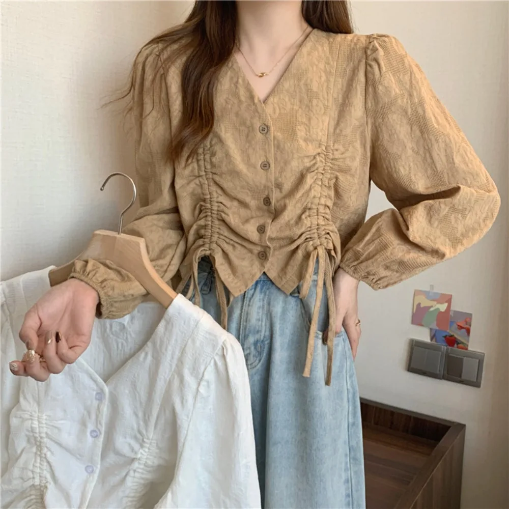 V-neck Drawstring Flavor Blouse Irregular Lace-up Long Sleeve Blouse Shirt Single-breasted Loose Button Up Overshirts Female
V-neck Drawstring Flavor Blouse Irregular Lace-up Long Sleeve Blouse Shirt Single-breasted Loose Button Up Overshirts Female