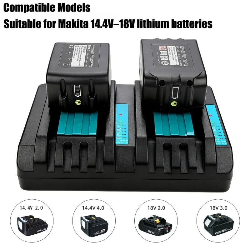 Portable Lithium Battery Charger Dual-port Battery Charger Fast Charging Compatible with For Makita 14.4V–18V Lithium Batteries
Portable Lithium Battery Charger Dual-port Battery Charger Fast Charging Compatible with For Makita 14.4V–18V Lithium Batteries