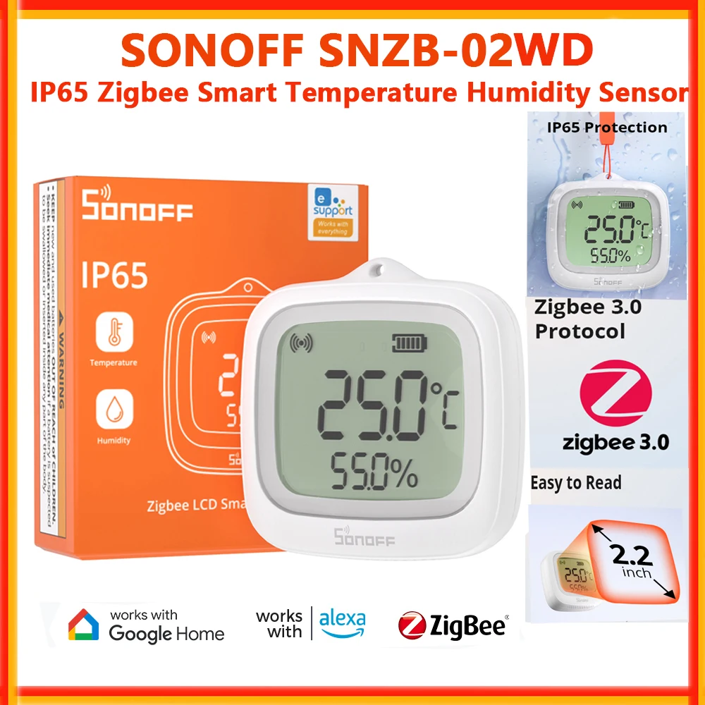 SONOFF SNZB-02WD IP65 Zigbee Smart Temperature and Humidity Sensor Smart Home Module Zigbee 3.0 Sensor For Bathroom Greenhouse