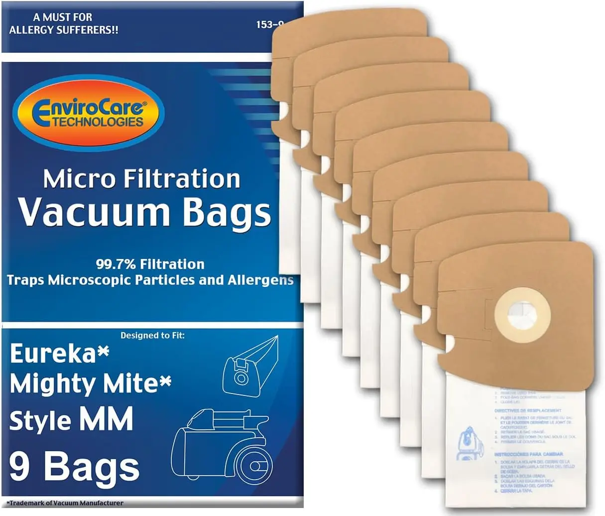 Premium Replacement Micro Filtration Vacuum Bags 9-Pack for Eureka Mighty Mite 3670/3680 Series Canisters
Premium Replacement Micro Filtration Vacuum Bags 9-Pack for Eureka Mighty Mite 3670/3680 Series Canisters