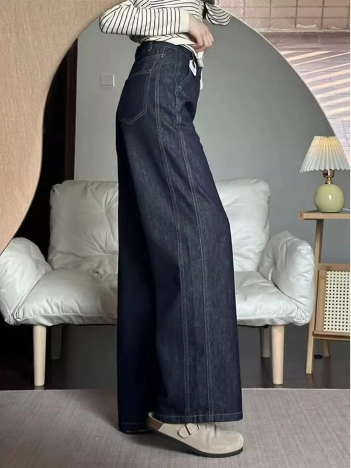 American Retro Deep Blue Wide Leg Jeans Women's Small Size High Waist Loose Slimming Floor-Length Straight Cut Trousers
American Retro Deep Blue Wide Leg Jeans Women's Small Size High Waist Loose Slimming Floor-Length Straight Cut Trousers