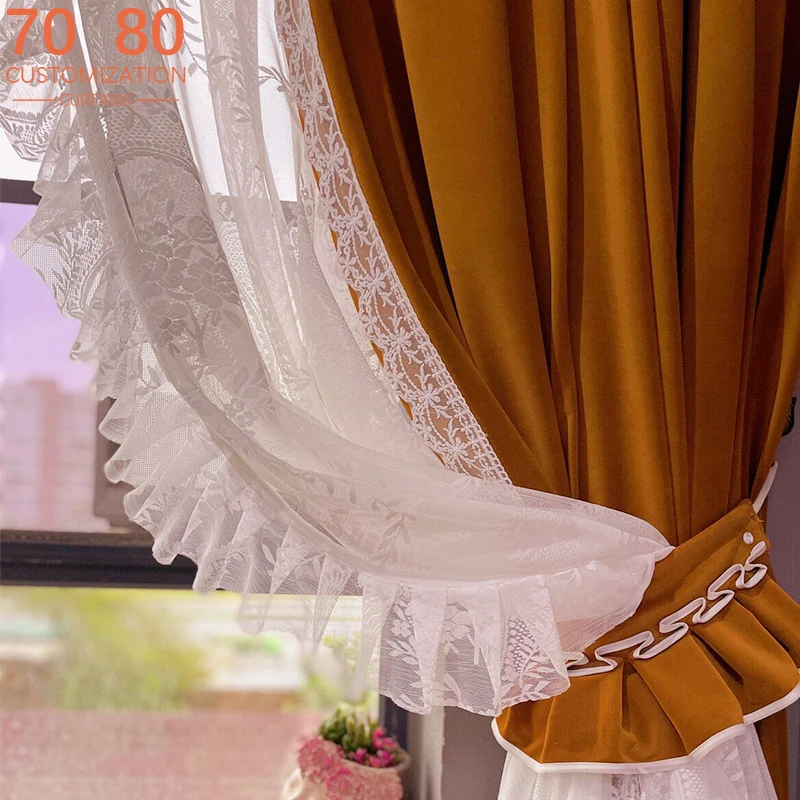 French Ginger Retro Lace Stitching Velvet Curtains for Living Room Bedroom Floor-to-ceiling Windows Customization White Tulle
French Ginger Retro Lace Stitching Velvet Curtains for Living Room Bedroom Floor-to-ceiling Windows Customization White Tulle