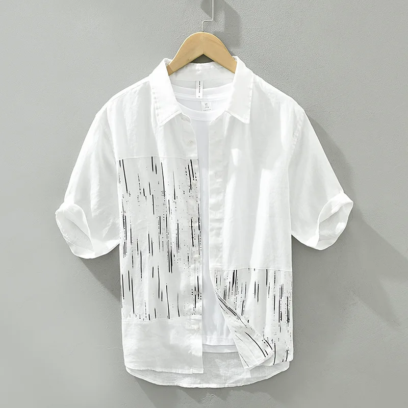 Harajuku Mens Short Sleeve Shirts Summer Beach Tops Casual Breathable Pure Linen Shirt Stripe Printed Shirt Lazy Style Clothing
Harajuku Mens Short Sleeve Shirts Summer Beach Tops Casual Breathable Pure Linen Shirt Stripe Printed Shirt Lazy Style Clothing