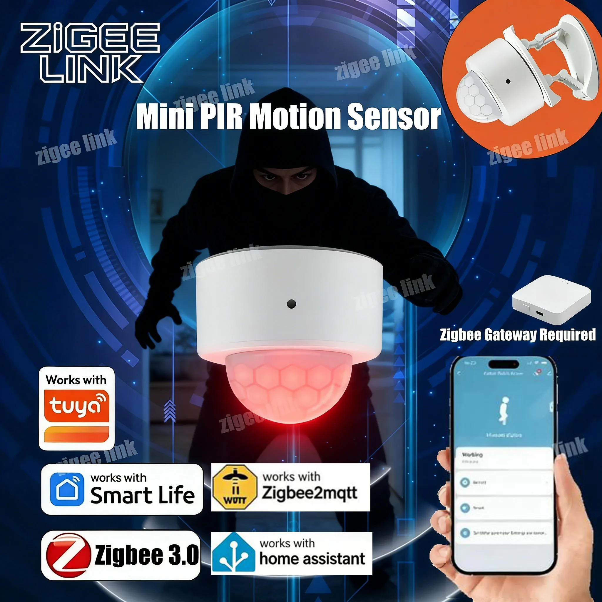 Anti Theft Motion Sensor for Tuya Zigbee PIR Human Presence Sensor Detector APP Monitor Realtime Alarm Via Home Assistant 2MQTT