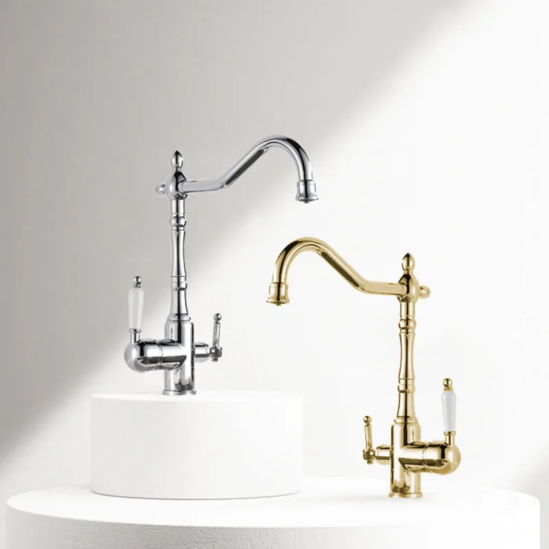 Gold/Chrome Brass Kitchen Sink Faucet Deck Mounted Dual Handle Faucet 3 in 1 360 Rotation Water Filter Tap With Spray Gun
Gold/Chrome Brass Kitchen Sink Faucet Deck Mounted Dual Handle Faucet 3 in 1 360 Rotation Water Filter Tap With Spray Gun