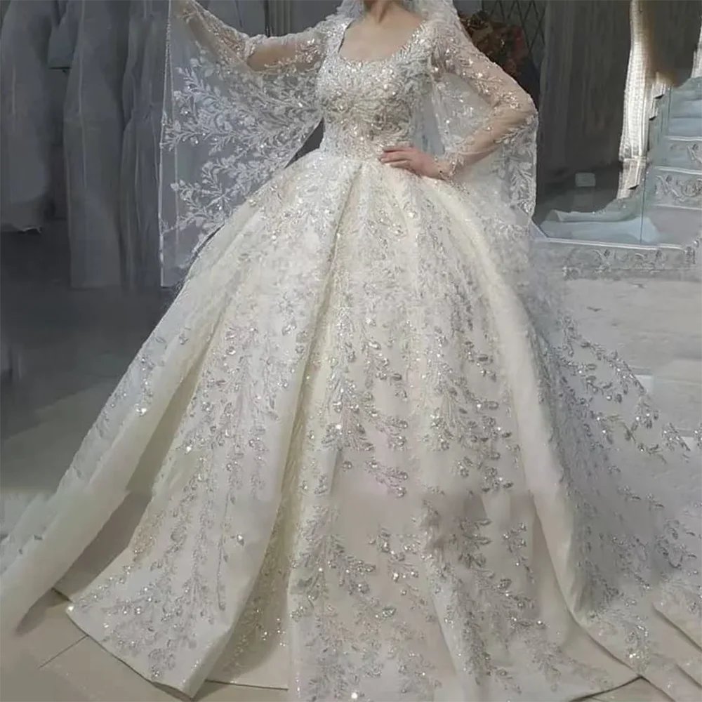 Luxury Scoop Collar Beading Full Sleeve A-Line Bride Wedding Dresses Bridal Gowns Customized
Luxury Scoop Collar Beading Full Sleeve A-Line Bride Wedding Dresses Bridal Gowns Customized