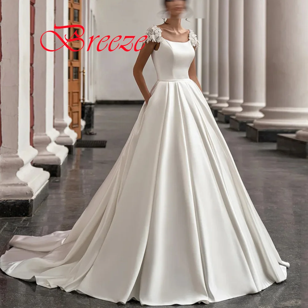 Customized White Satin Appliques Chapel Train Wedding Dress Luxury Temperament High Quality Bridal Gowns Vestido De Novia
Customized White Satin Appliques Chapel Train Wedding Dress Luxury Temperament High Quality Bridal Gowns Vestido De Novia