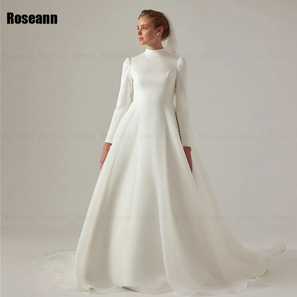 Muslim Exquisite High Collar A-line Ivory Wedding Dresses 2024 Full Satin Draped Pleat Bride Gown Floor Length robe de mariée
Muslim Exquisite High Collar A-line Ivory Wedding Dresses 2024 Full Satin Draped Pleat Bride Gown Floor Length robe de mariée