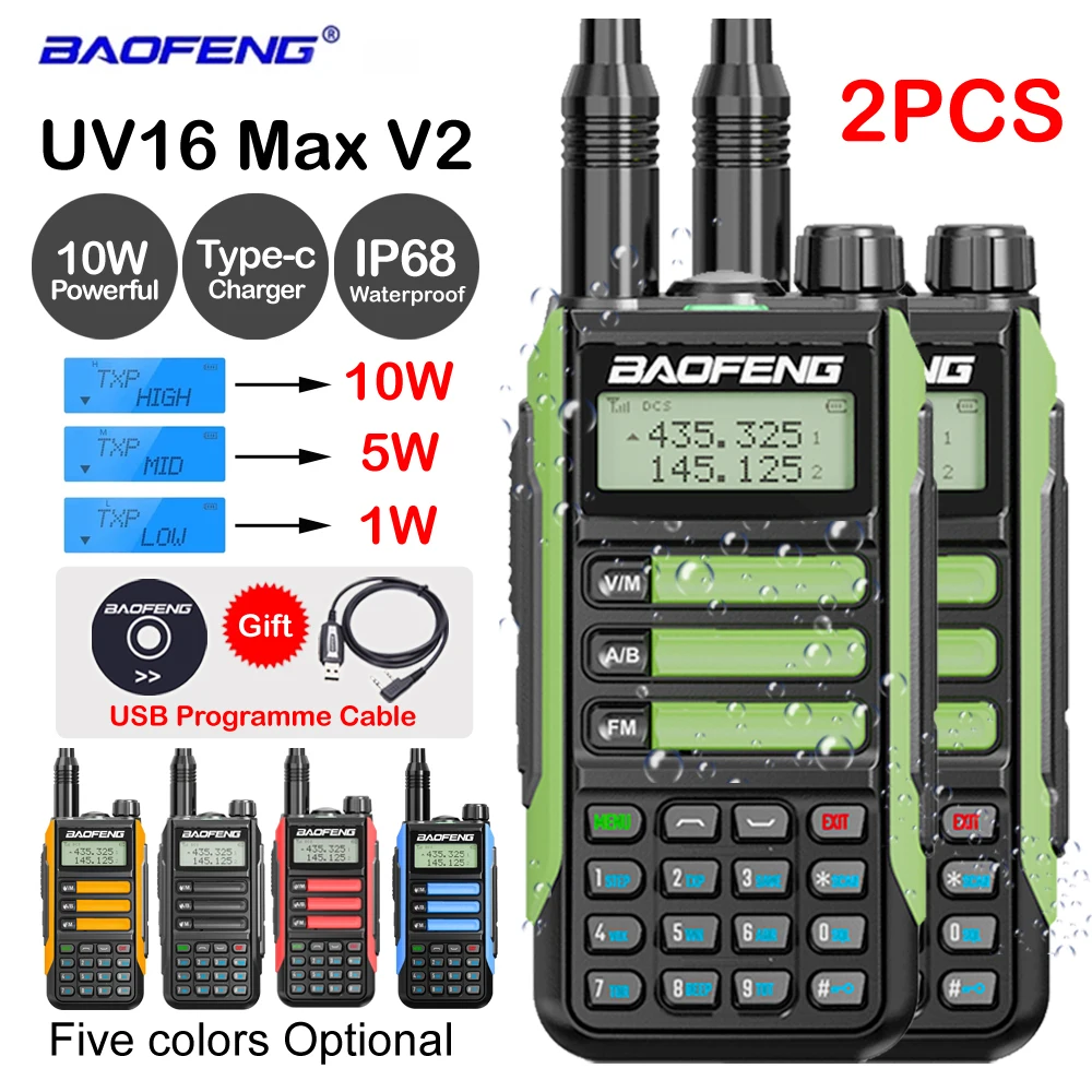 2PCS BaoFeng UV-16 Max V2 Professional Walkie Talkie UV16 Max Type-C Charger Long Range Two Way Radio Upgraded UV5R Pro UV10R 
2PCS BaoFeng UV-16 Max V2 Professional Walkie Talkie UV16 Max Type-C Charger Long Range Two Way Radio Upgraded UV5R Pro UV10R