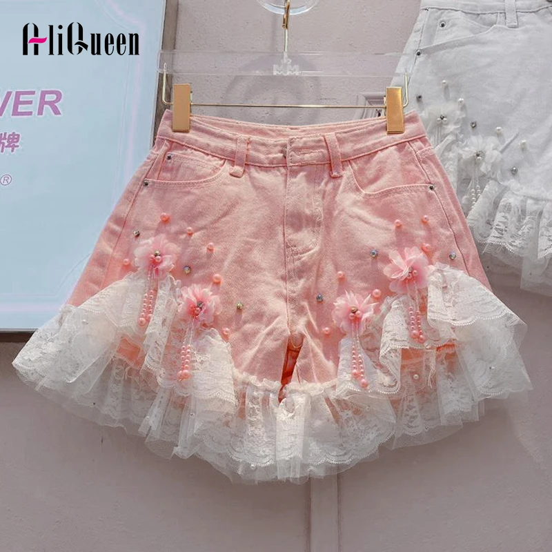 Summer 3D Flowers Lace Patchwork Ruffles Denim Shorts Women Pink Casual Mid Waist Pearls Tassels Jeans Shorts Hot Pants S-5XL
Summer 3D Flowers Lace Patchwork Ruffles Denim Shorts Women Pink Casual Mid Waist Pearls Tassels Jeans Shorts Hot Pants S-5XL