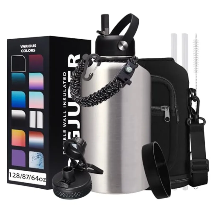 64 oz Insulated Water Bottle Stainless Steel - Gallon Water Bottle with Straw, Half Gallon Water Jug Wide Mouth, Sweat-Proof Me
64 oz Insulated Water Bottle Stainless Steel - Gallon Water Bottle with Straw, Half Gallon Water Jug Wide Mouth, Sweat-Proof Me