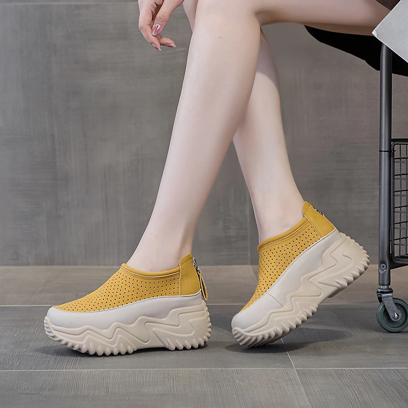 Hollow Out Platform Sneakers Summer Breathable Wedge Casual Shoes With Back Zipper In Yellow Silver And Beige For Streetwear
Hollow Out Platform Sneakers Summer Breathable Wedge Casual Shoes With Back Zipper In Yellow Silver And Beige For Streetwear