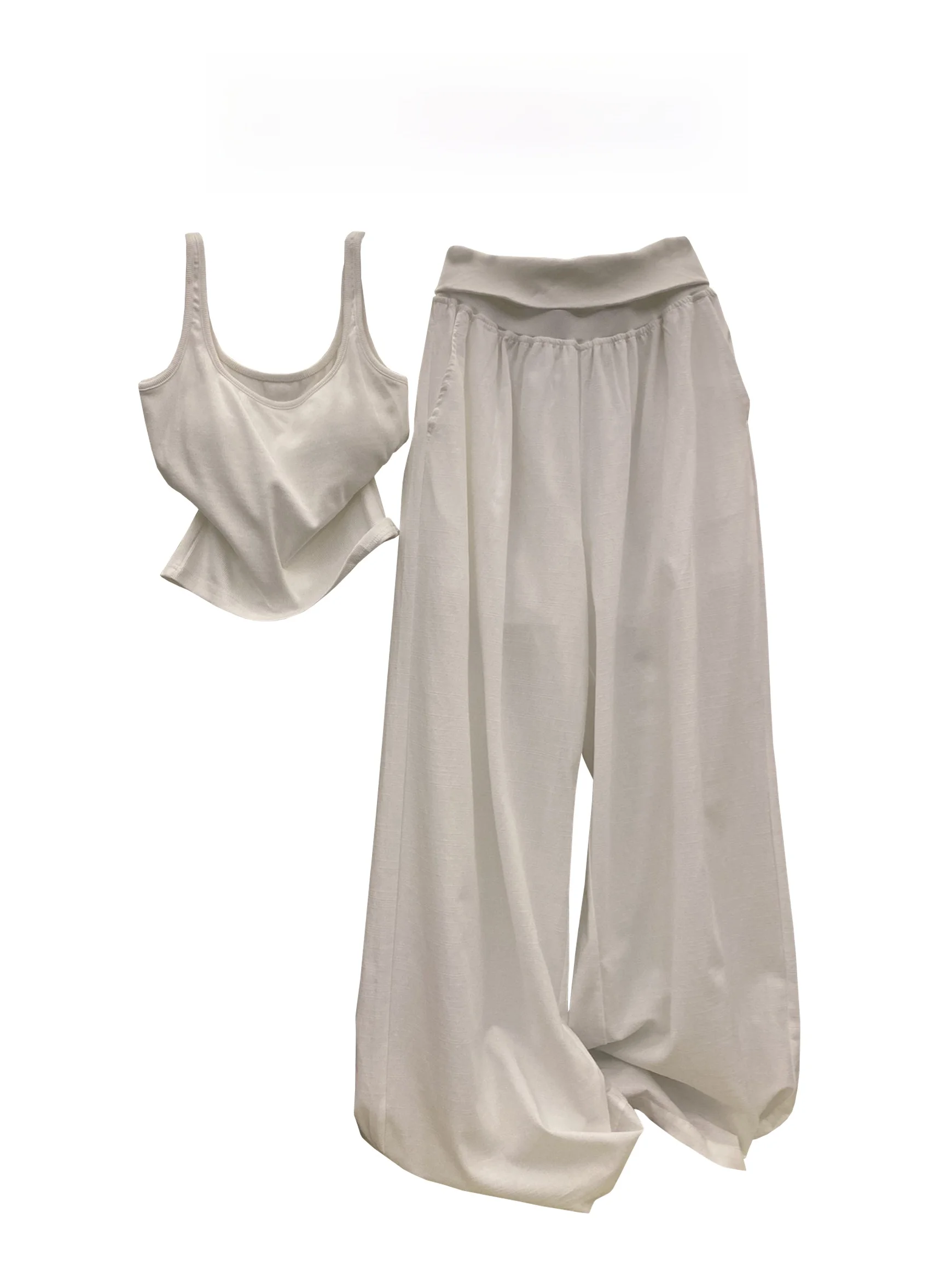 Summer New Style Korean Version Slim Fit Sleeveless Strap Vest Women High Waist Drape Wide Leg Straight Long Pants Two Piece Set
Summer New Style Korean Version Slim Fit Sleeveless Strap Vest Women High Waist Drape Wide Leg Straight Long Pants Two Piece Set
