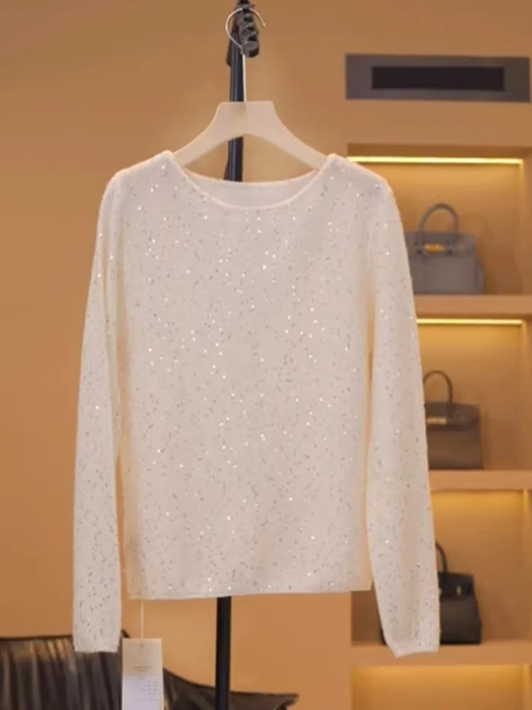 Shiny Sequin Splice Design round Neck Knitted Sweater Fashionable Unique Slimming Comfortable Korean Style Commute Style Top
Shiny Sequin Splice Design round Neck Knitted Sweater Fashionable Unique Slimming Comfortable Korean Style Commute Style Top