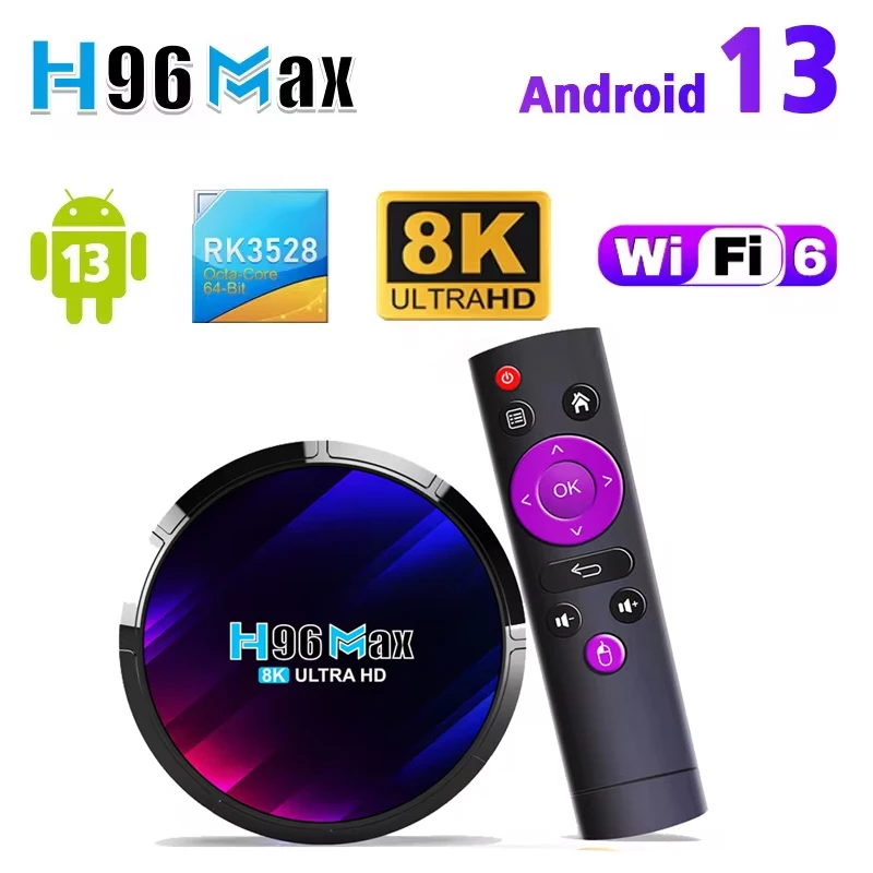 Android TV Box H96MAX RK3528 Android Box Support 2.4G/5.8G WiFi6 BT5.0 4K Video Set Top TV Box Decode And Play 8K 24Fps
Android TV Box H96MAX RK3528 Android Box Support 2.4G/5.8G WiFi6 BT5.0 4K Video Set Top TV Box Decode And Play 8K 24Fps