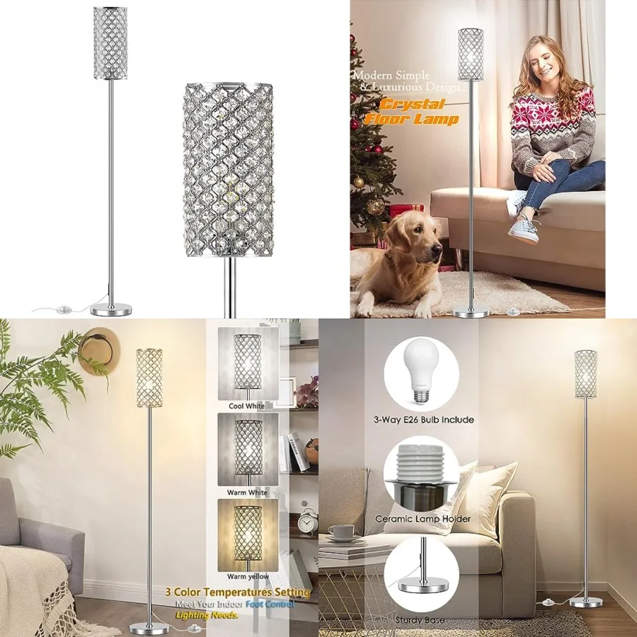 Crystal Floor Lamps - Modern Silver Standing Lamp with 3 CCT LED Bulbs for Elegant Home Decor Living Room and Bedroom Lighting
Crystal Floor Lamps - Modern Silver Standing Lamp with 3 CCT LED Bulbs for Elegant Home Decor Living Room and Bedroom Lighting