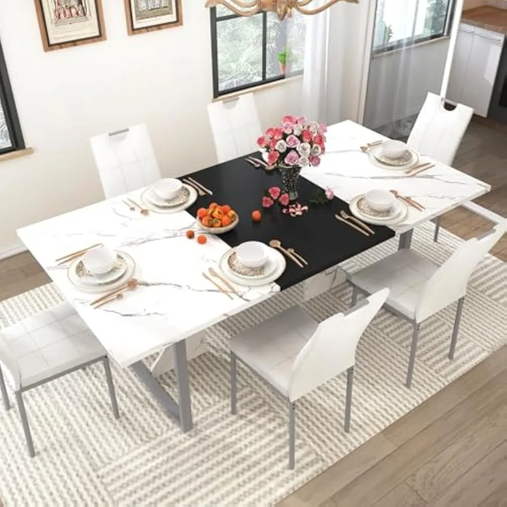 7-Piece Dining Table Set|Wooden Dining Table with 6 Upholstered Chairs for 6 People|70in Kitchen Table W/Waterpoof Tabletop,Leat
7-Piece Dining Table Set|Wooden Dining Table with 6 Upholstered Chairs for 6 People|70in Kitchen Table W/Waterpoof Tabletop,Leat